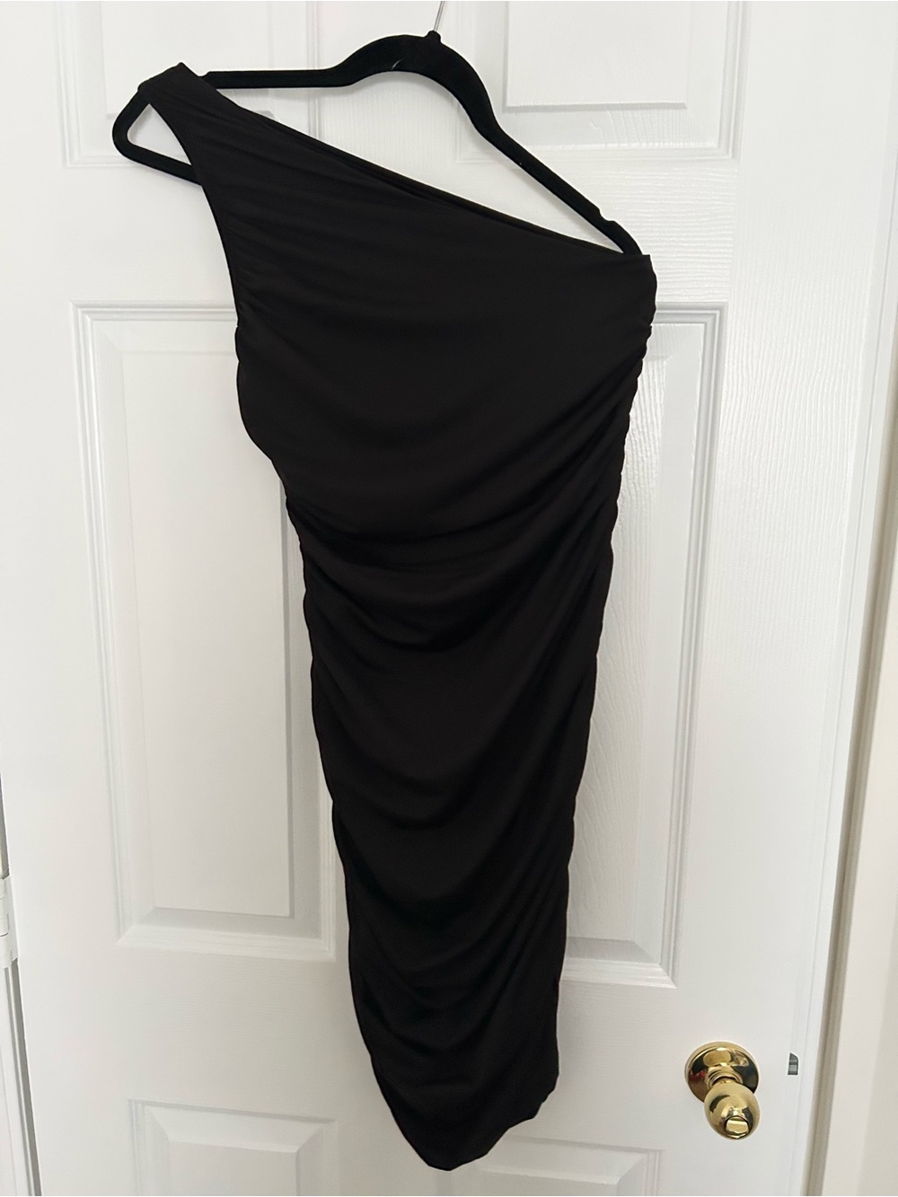 Black One-Shoulder Ruched Women’s Dress